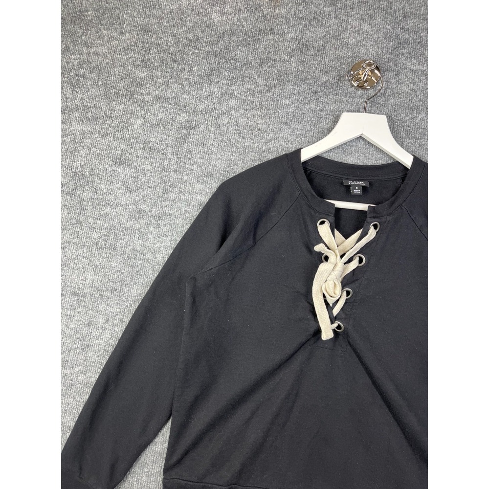 A.N.A Sweatshirt Womens Small Black Lace up French Terry Long Sleeve Warm Cozy - Picture 5 of 12